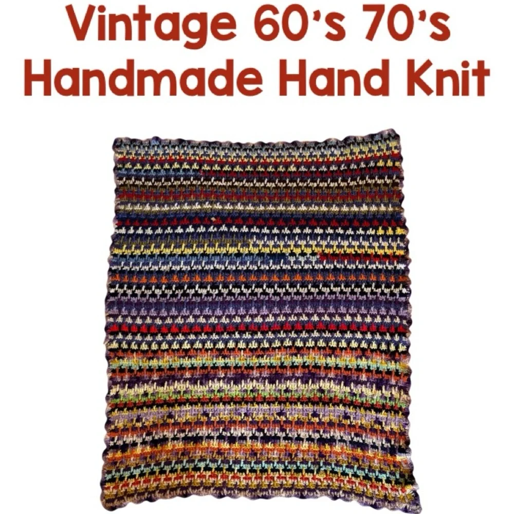 Rare Vintage 60s 70s Multicolor Crochet Afghan Psychedelic Scrappy Blanket Quilt